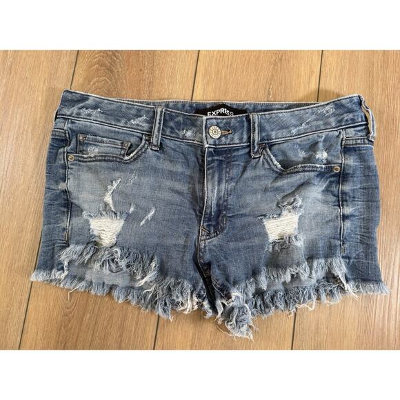 Lot 2 Express Shorties Shorts Y2K Stye Khaki Chino Sz 6 Low Rise Frayed Mini - Picture 2 of 16